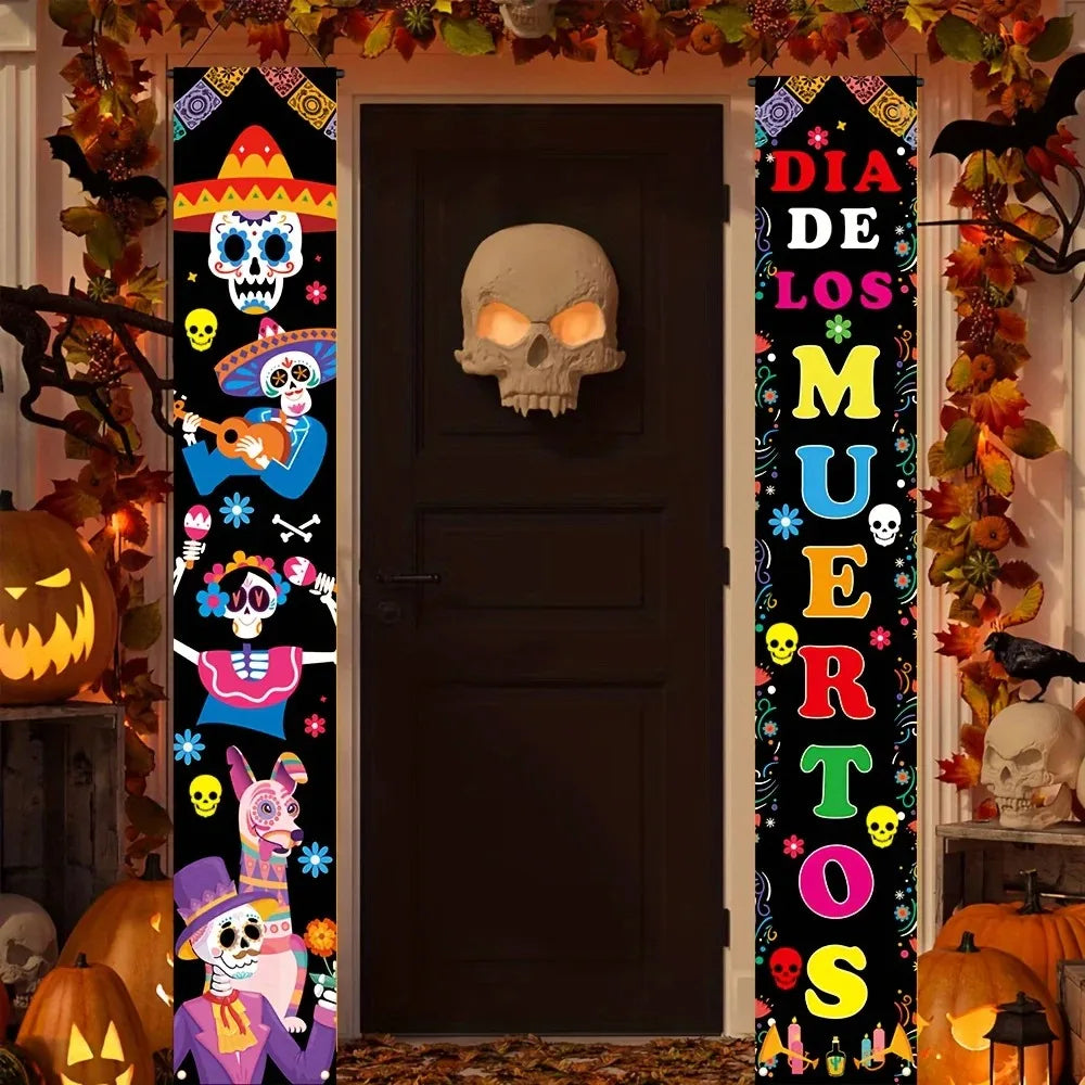 Dia De Los Muertos Porch Door Banner Sugar Skull Decor Hanging Couplet for - product image 1