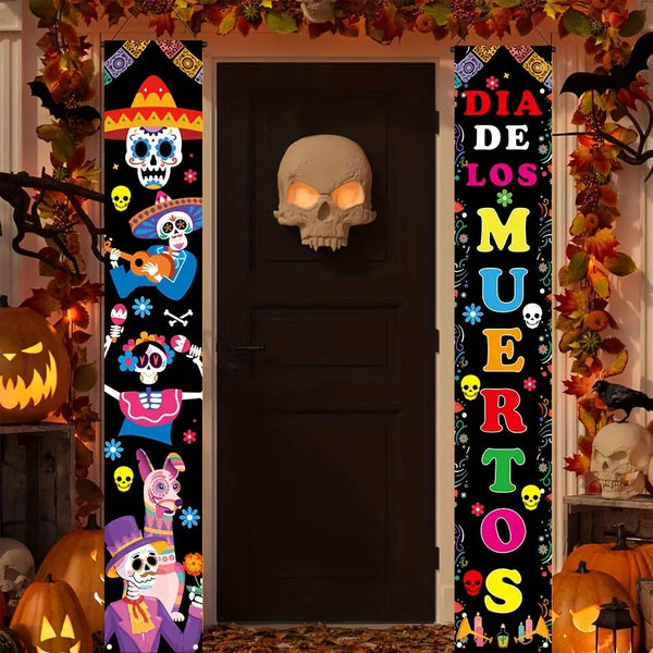 Dia De Los Muertos Porch Door Banner Sugar Skull Decor Hanging Couplet