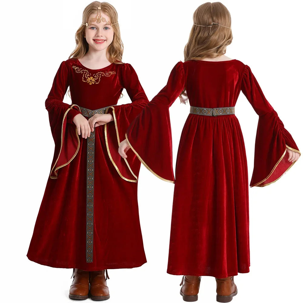 Kids' Medieval Vintage Court Ball Flared Sleeve European Full Halloween Costume - dark blue / 59.1 in (150 cm)
