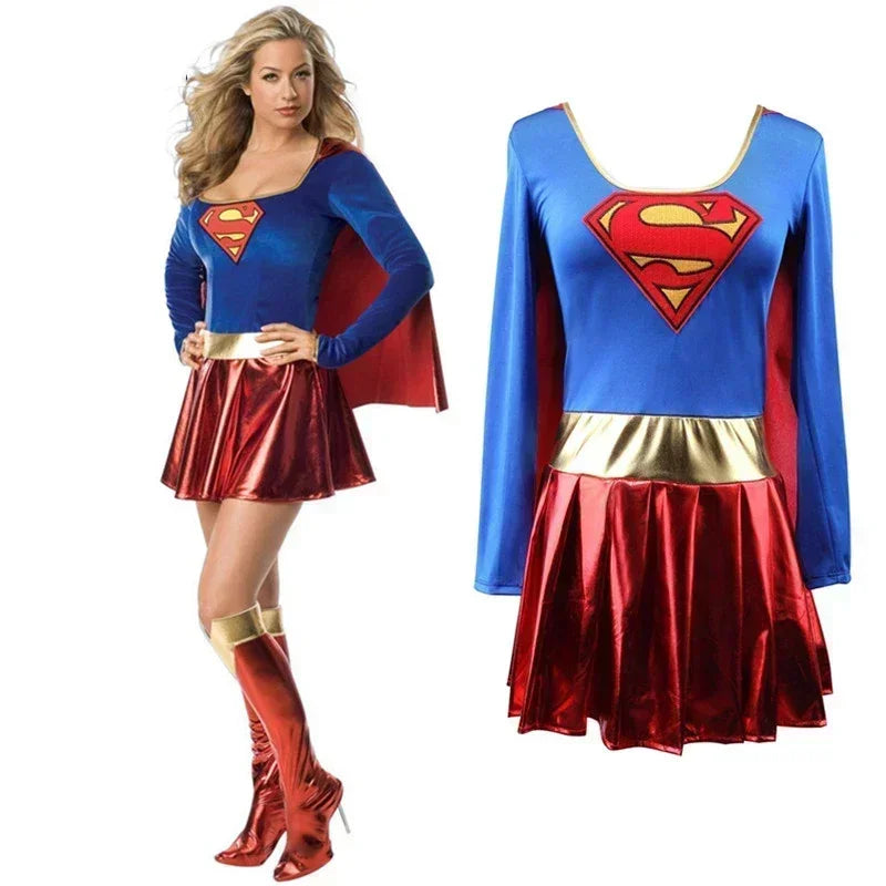 Superwoman Dress Costume Super Girls Dress Shoe Covers Suit Superhero Women's Superhero - Kids suit / XL