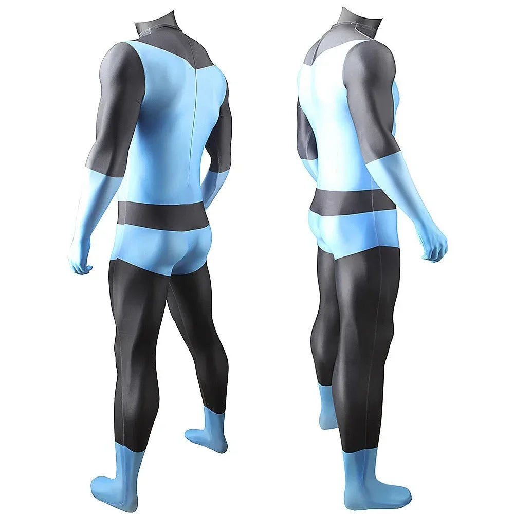 Blue Mr. Incredible Cosplay Costume Long Sleeve Jumpsuit Anime Characters Halloween Carnival Party Costume for Adult