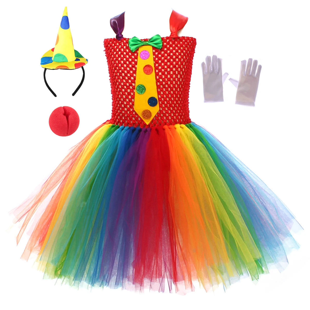 Circus Clown Costume for Girls Dresses Kids Rainbow Clown Costumes Kids Fancy Costume - Brown / XL(8-9T)