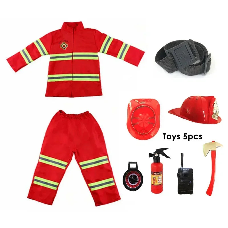 Children Fireman Cosplay Costume Boys Girls Halloween Carnival Party Sam Fireman Uniform Workwear