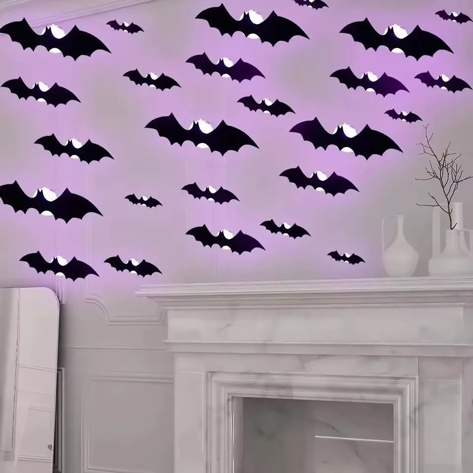 Halloween 3D Stereoscopic Bat LED Night Light PET Wall Decal Home FestivalParty