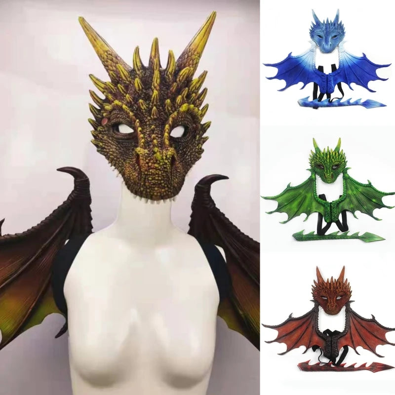 Kids Dragon Costume For Kids Dragon Dinosaur Wing Tail Mask Set Dragon Cosplay Wing Kids Halloween Dragon - product image 2