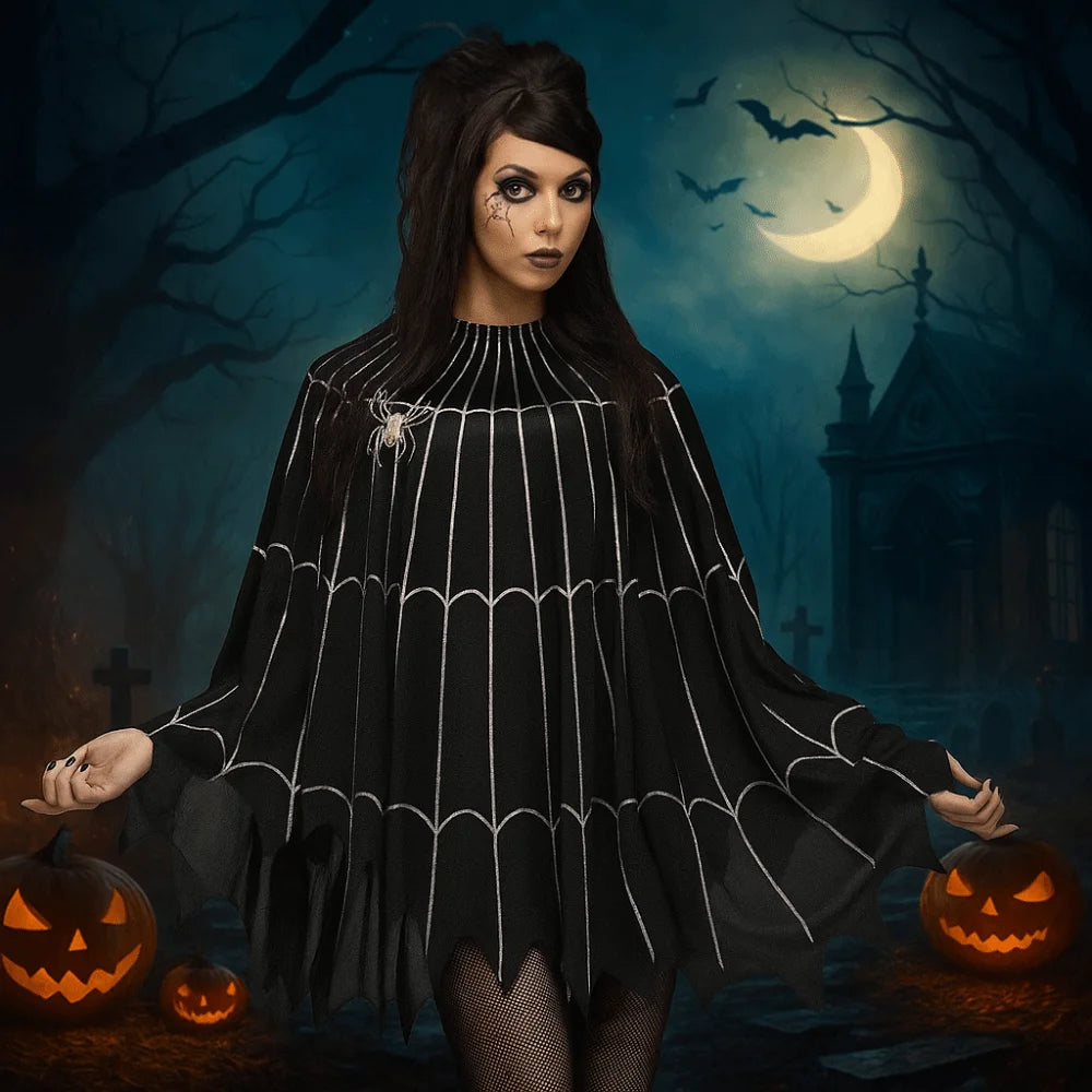 Halloween Spiderweb Ghost Cloak – Hooded Costume Cape