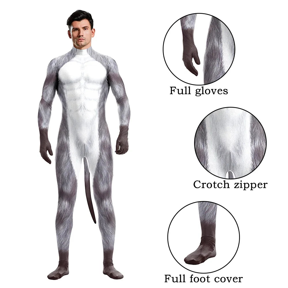 Full Cover Elastic Zentai Pet Suit Jumpsuit Print Catsuit Bodysuits Tail Purim Pet - 1014 / M