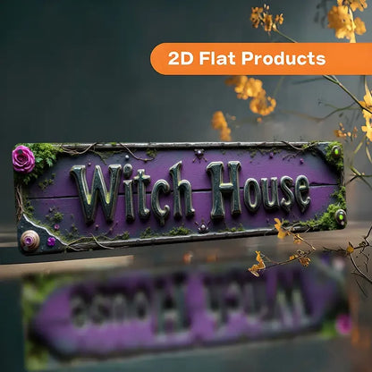 Witch House Purple Mossy Fantasy Tin Sign, Gothic Halloween Metal Wall Decor for Home, Witchcraft Room, Spooky Rustic Iron Plaqu