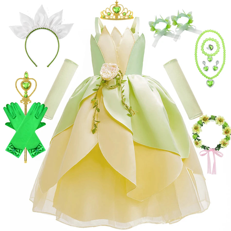 Girls Tiana-Inspired Princess Dress – Floral & Light-Up Costume Options
