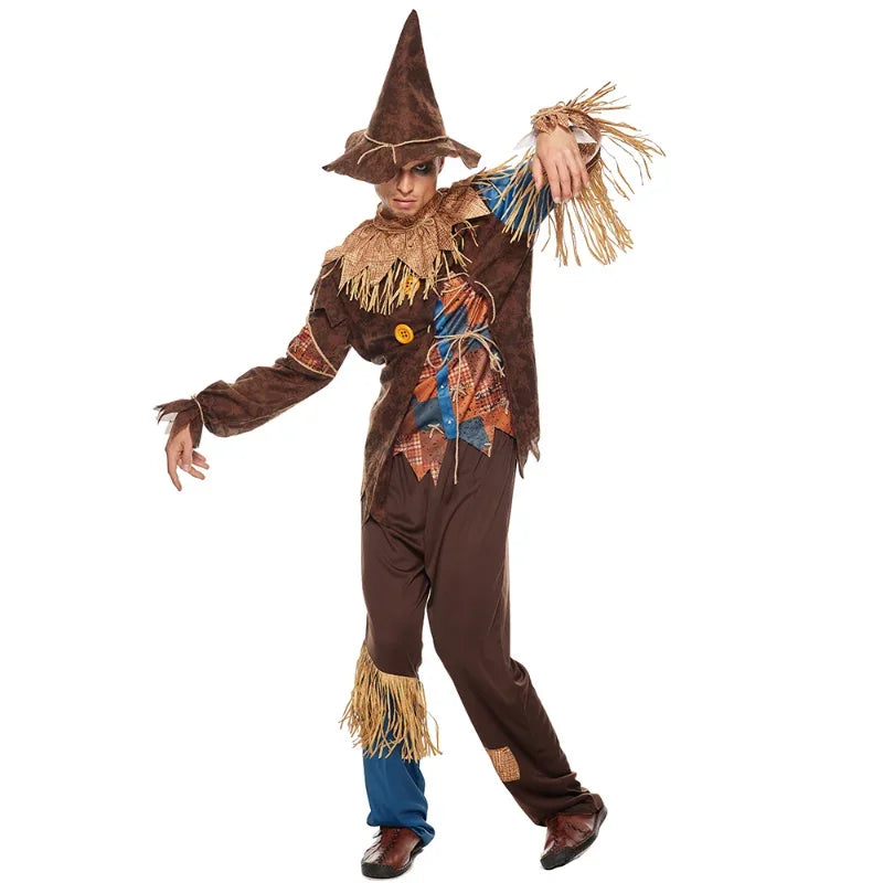 Men's Evil Scarecrow Costume Deluxe Adult Scary Straw Wizard Suit Carnival Easter