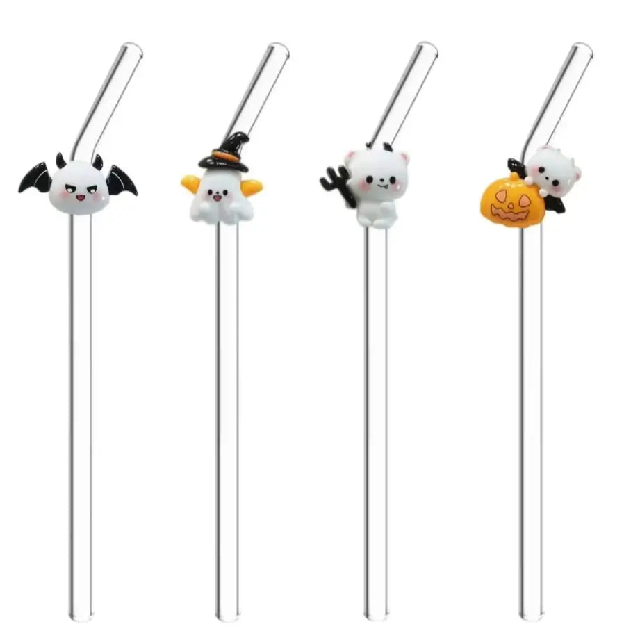 4PCS Halloween Glass Straw with Spooky Devil Decor, Multi - Holiday Table - product image 7
