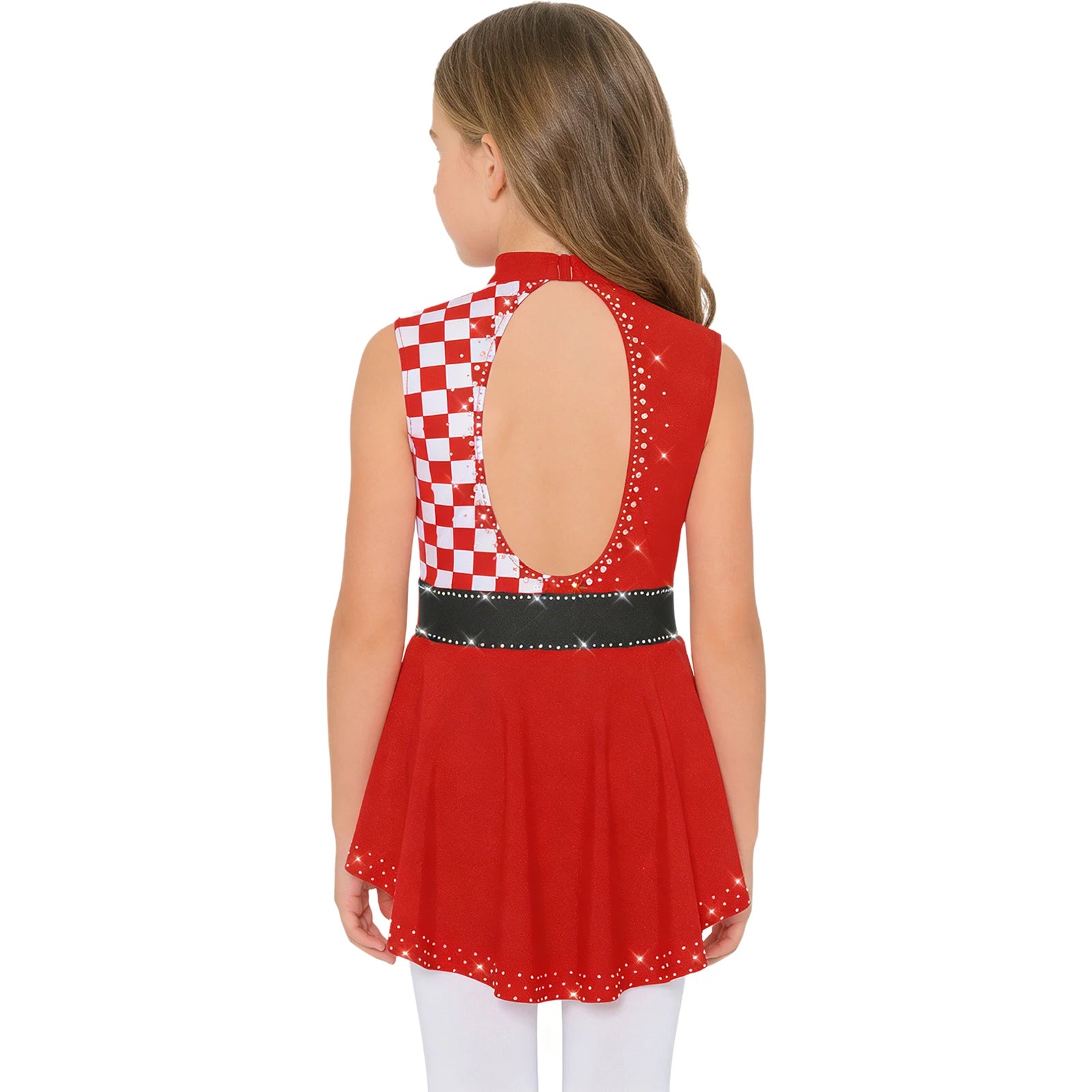 Girls Halloween Circus Clown Performance Costume Rhinestones Ballet Dance Gymnastics - Red / 12