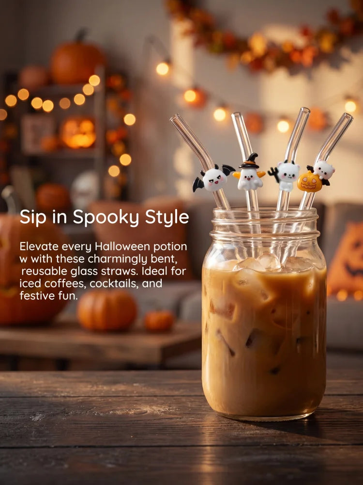 4PCS Halloween Glass Straw with Spooky Devil Decor, Multi - Holiday Table - product image 5