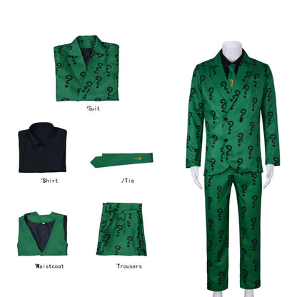 Halloween Costume Villains Riddler Costume Joker Outfit with Hat Adult Men Green Jacket - SET / L