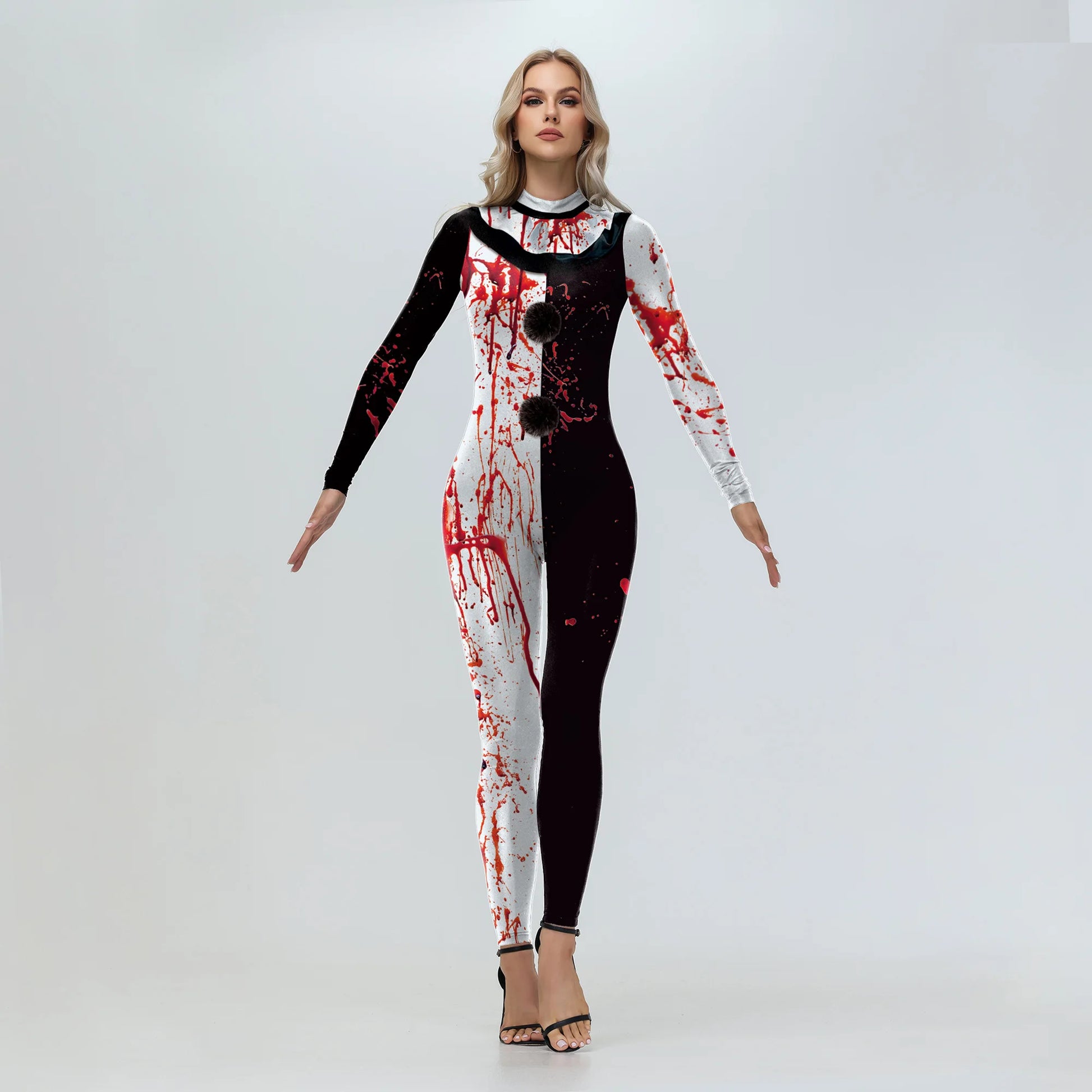 Halloween Adult Women's Digital Printing Suit Skeleton Sexy Slim Fit Long Sleeve - Discount Halloween City