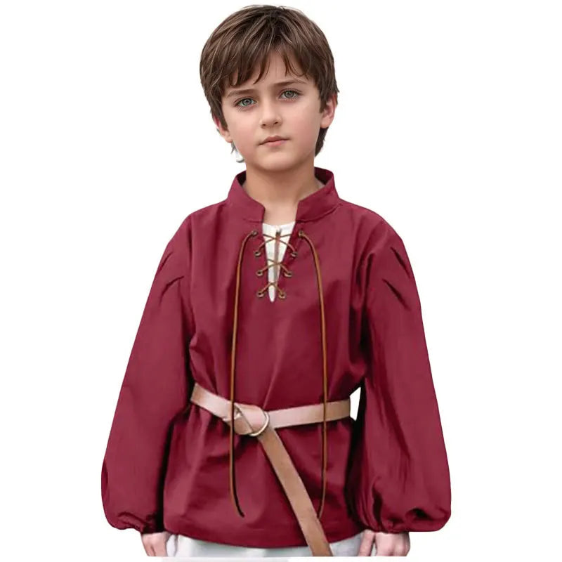 Boys Medieval Pirate Shirt Kids Renaissance Lace up Scottish Jacobite Ghillie