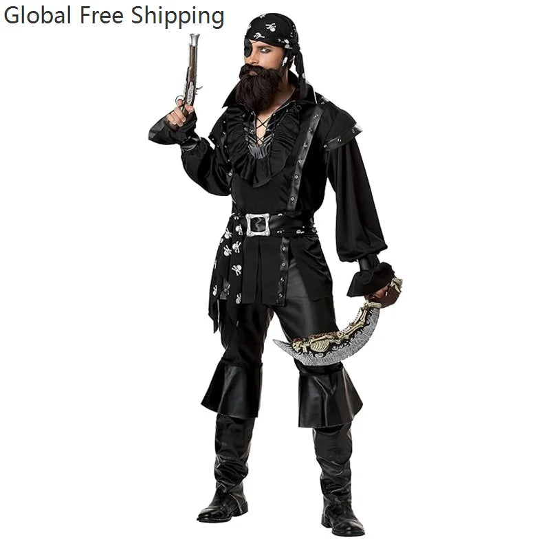 Halloween Medieval Pirate Captain Costume Adult Disguise Costume Male Game Uniform Pirate - set / L
