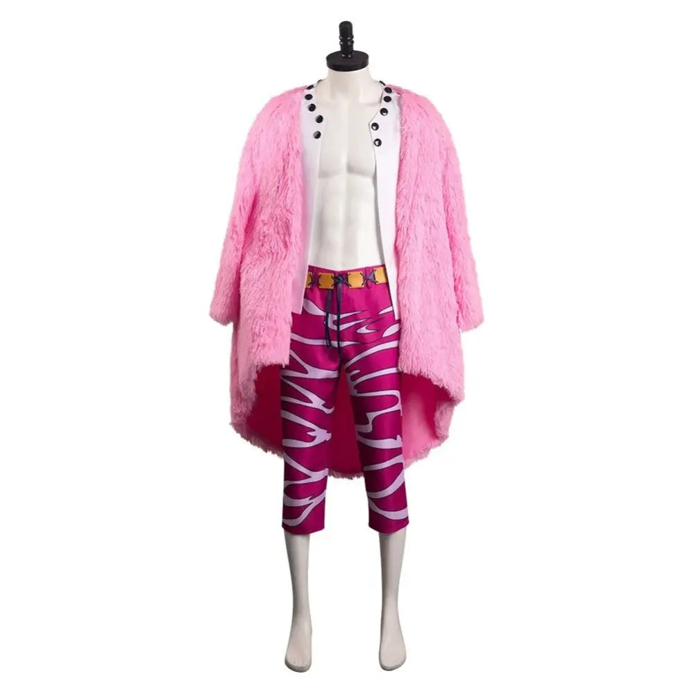 Anime Doflamingo Costume Disguise for Adult Men Jacket Cape Pants Glasses Halloween - Clothes and Glasses / S