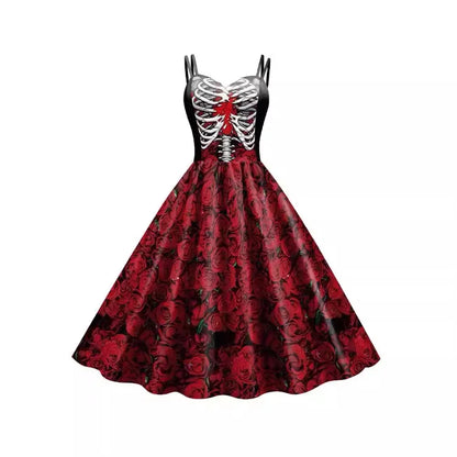 Women's New for Skull Print Halter Dress Sleeveless Tunic Vintage Dresses Costume - alternate view 2