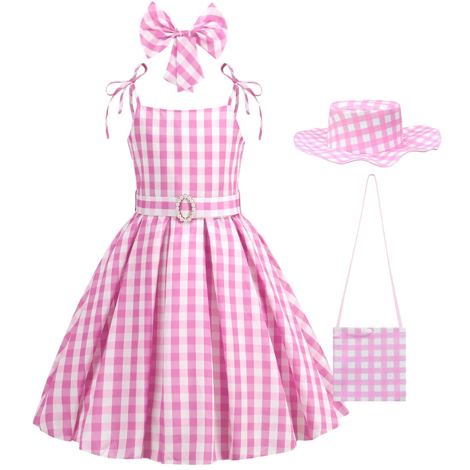 Girls Pink Plaid Princess Halloween Costume Dress