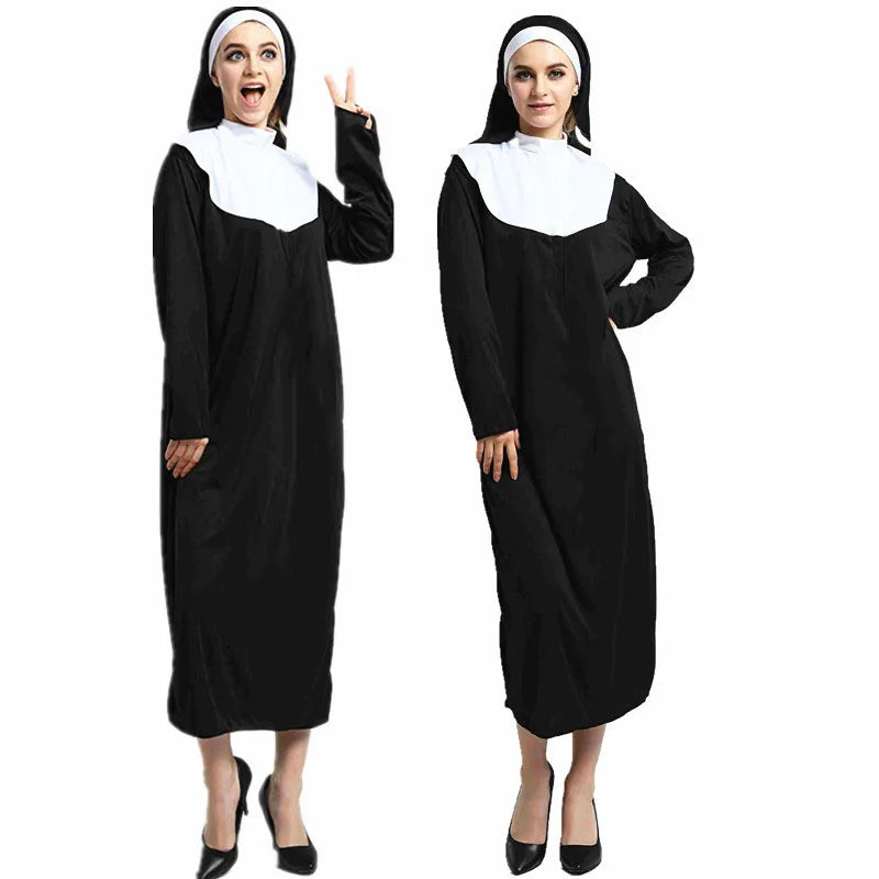 Halloween Costume Women's Nun Costume Traditional Adult Sister Black Robe Religious - black / XL