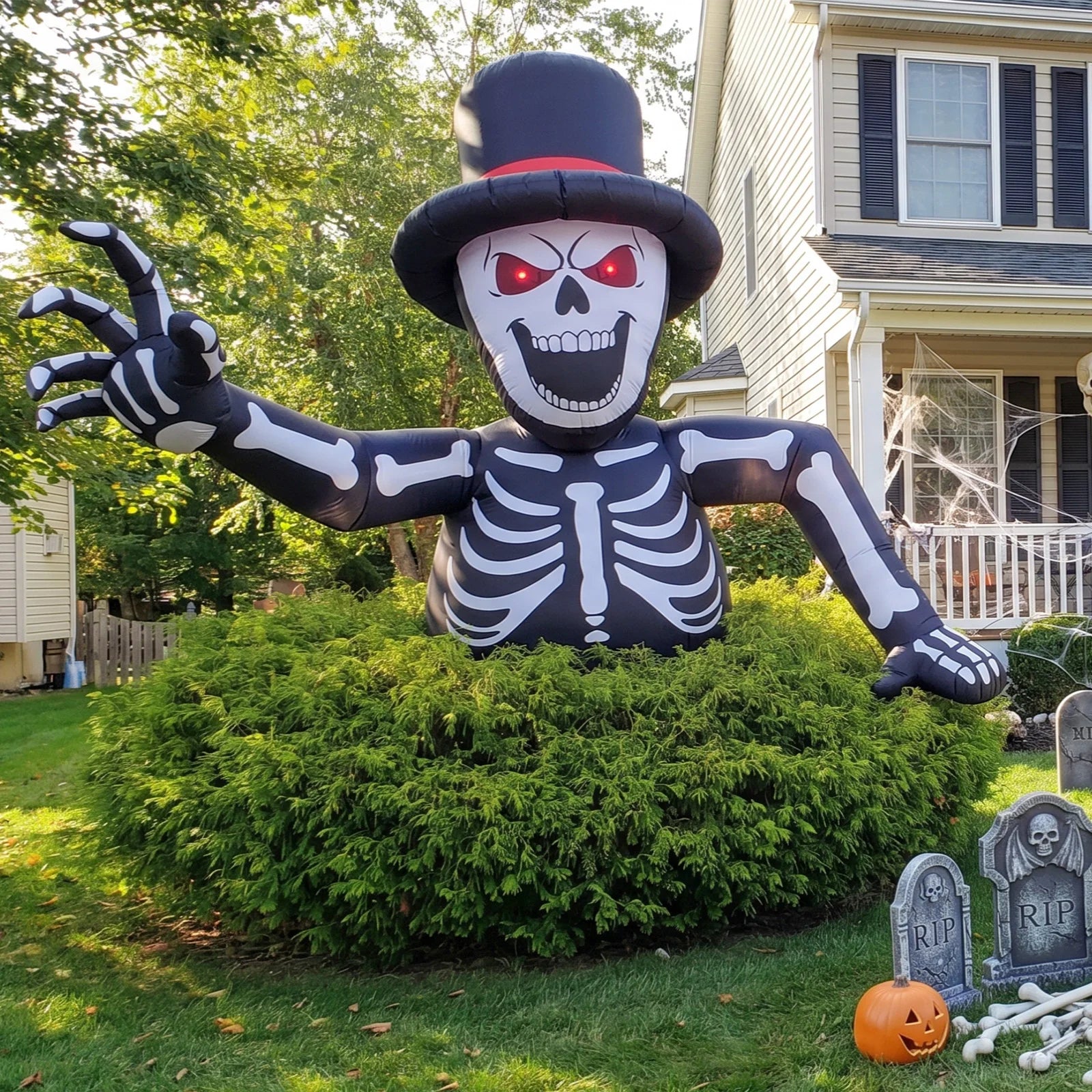 10FT Inflatable Halloween Skeleton Decoration Spooky Half-Body Skull Garden Outdoor Decor for Yard Festive - product image 6
