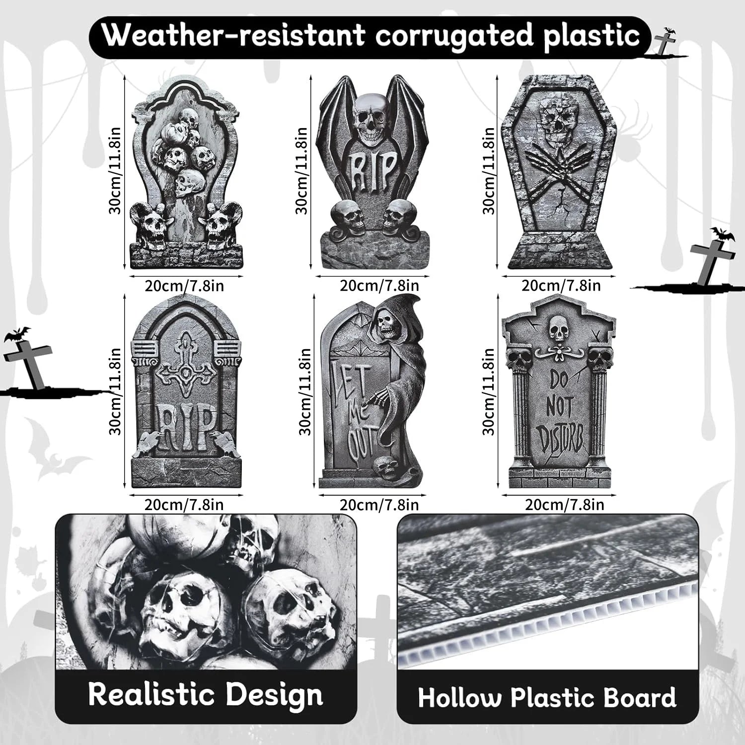 Halloween Tombstone Yard Sign Decorations with Stakes Skeleton Grim Reaper Pattern Halloween Party Decor Lawn - product image 2