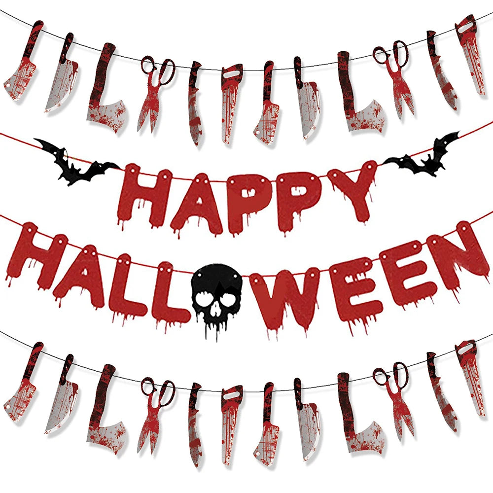 Halloween Party Decoration Happy Halloween Banner Bloody Butcher Knife Killer - product image 2