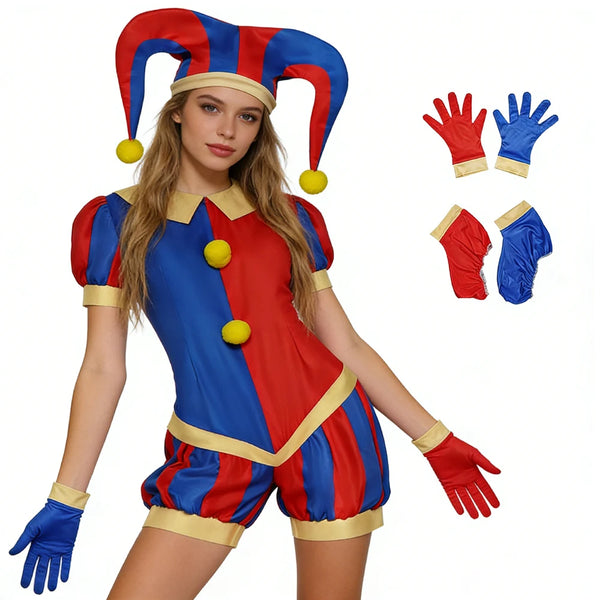 The Amazing Digital Circus Pomni Costume Women Kids Clown Outfit Halloween - Beige / 130