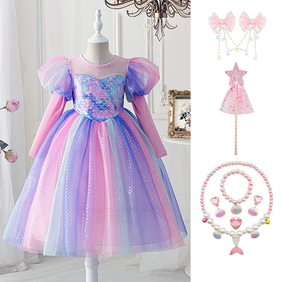 Girls Long-Sleeve Mermaid Princess Costume Dress