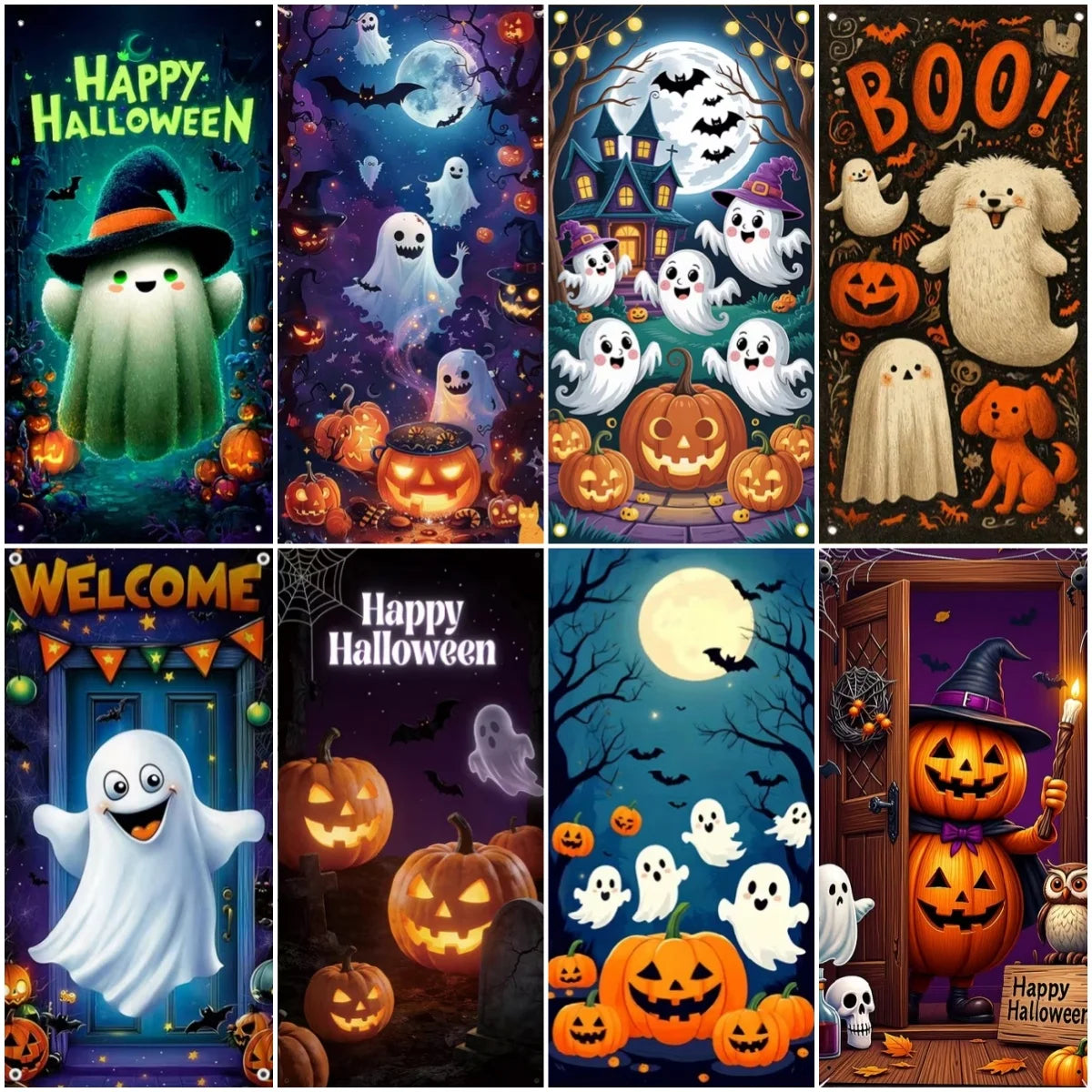 Happy Halloween Decor Door Cover Banner Horror Night Castle Bat Ghost Pumpkin - product image 1