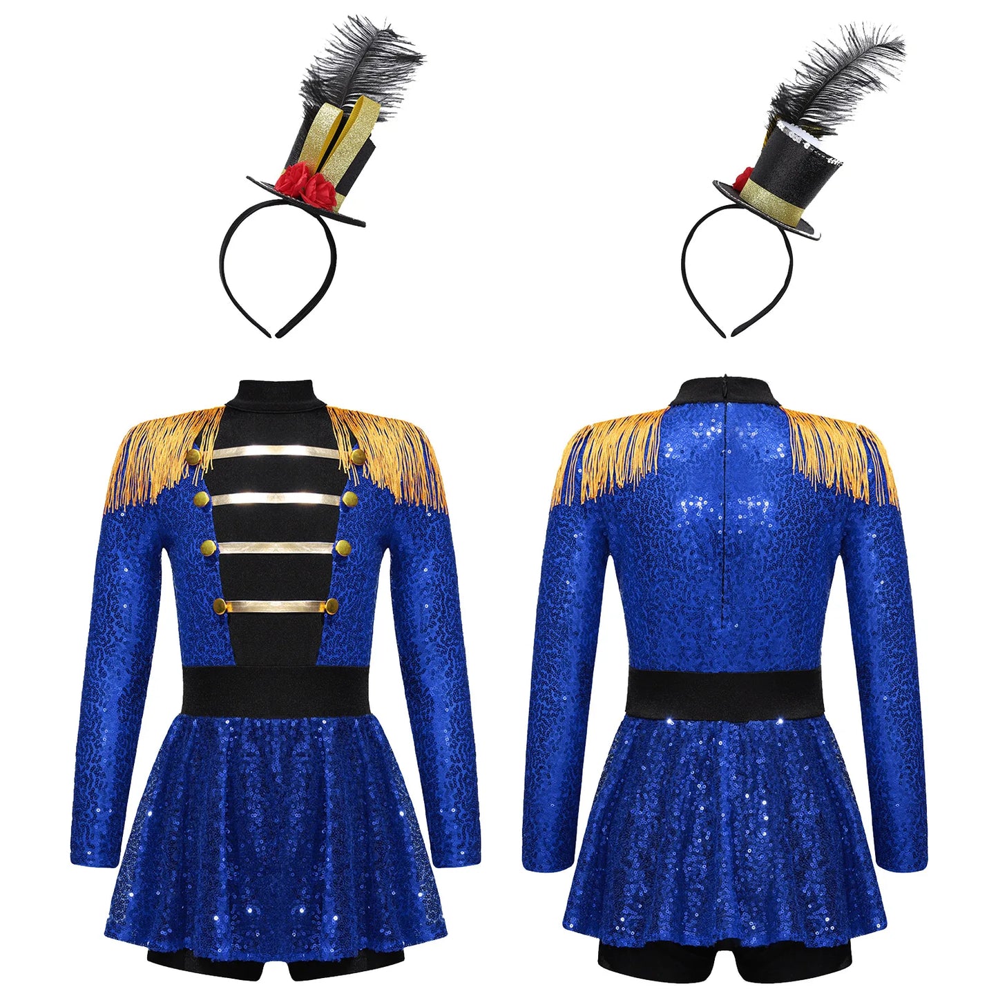 Kids' Ringmaster Circus Long Sleeve Tassel Shoulder Zipper Sequin Tutu Costume - alternate view 10