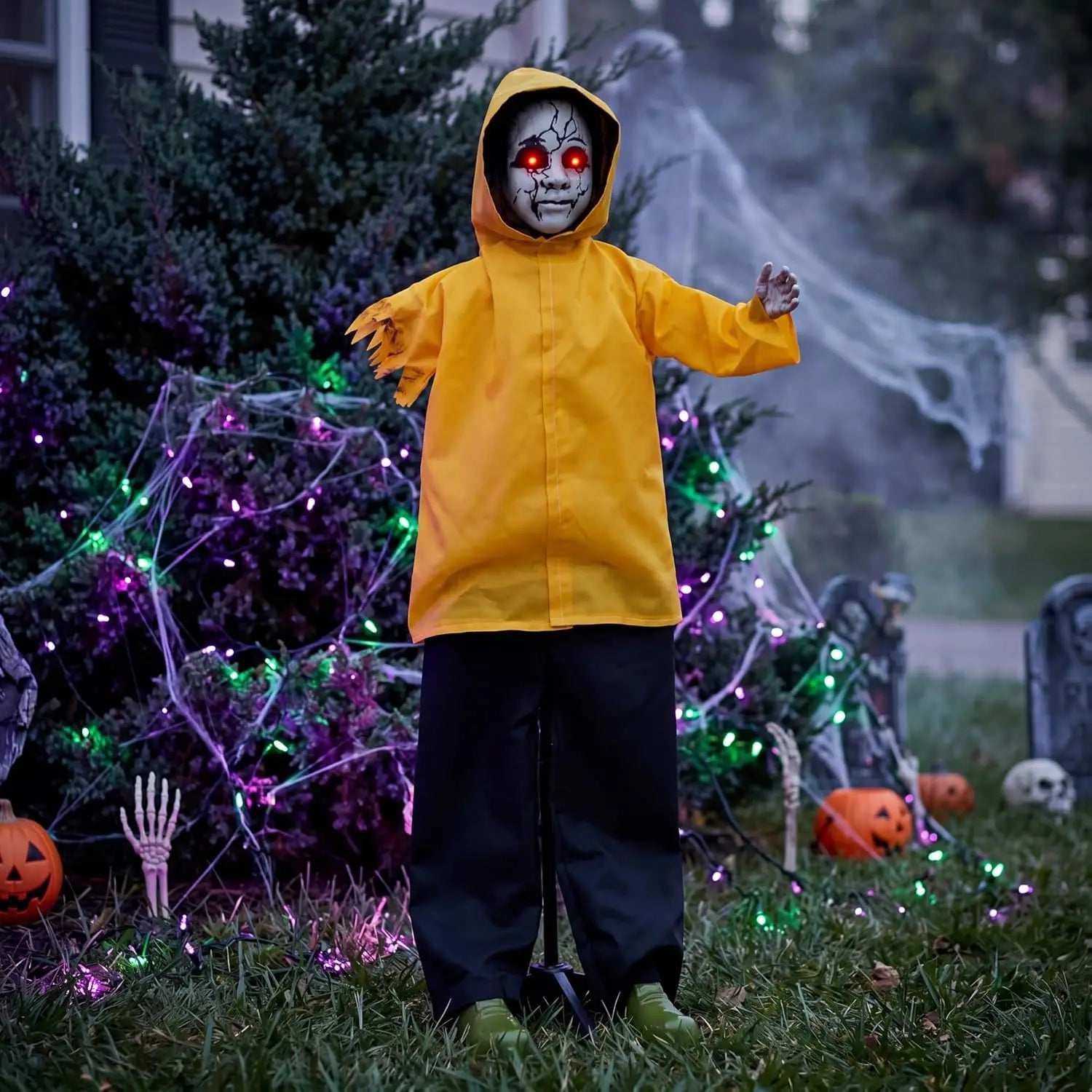 49" Life Size Halloween Animatronics Ghost Halloween Decorations Outdoor Ghost  Decor Sound Activated with Glowing Eyes, Scary Haunted House Props for Garden Yard Lawn