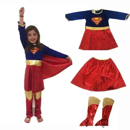 Superwoman Dress Costume Super Girls Dress Shoe Covers Suit Superhero Women's Superhero - Kids suit / M