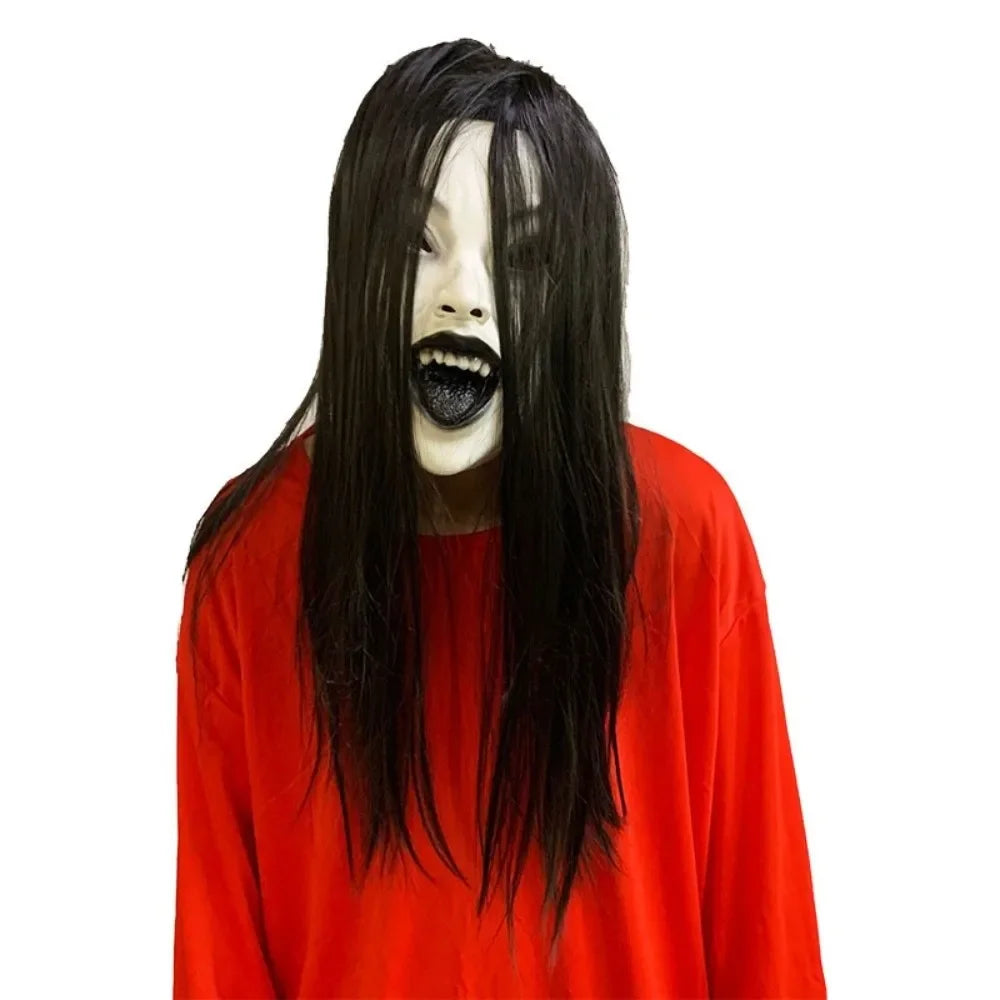 Latex Scary Woman Mask - Long Black Hair, 3 Styles - product image 9