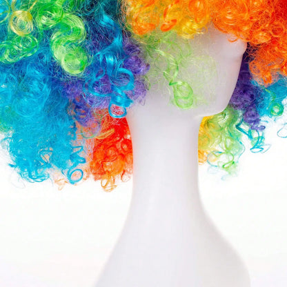 Colorful Clown Wig Afro Curly Synthetic Costume for Men Women Mardi Gras Wig Red Green - View 4