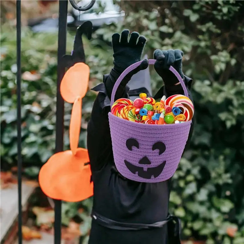 B78b 2x Halloween Basket for Kids Trick Or Treat Basket Cute Pumpkin - product image 4