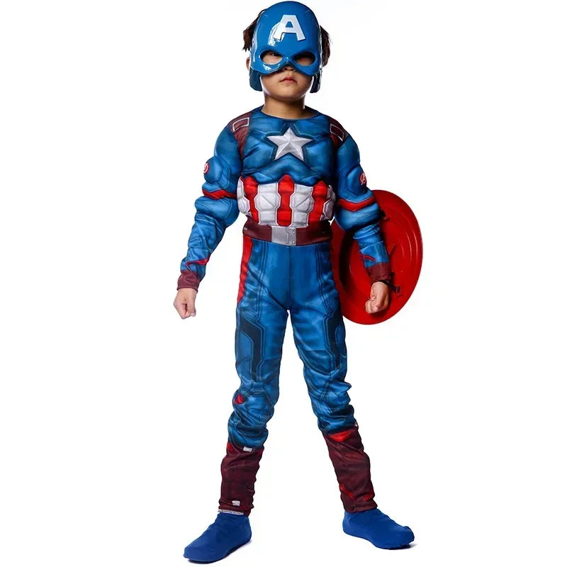 Kids' Boys Captain Rogers Blue Superhero Muscle America Jumpsuit Fantasia Costume - alternate view 4