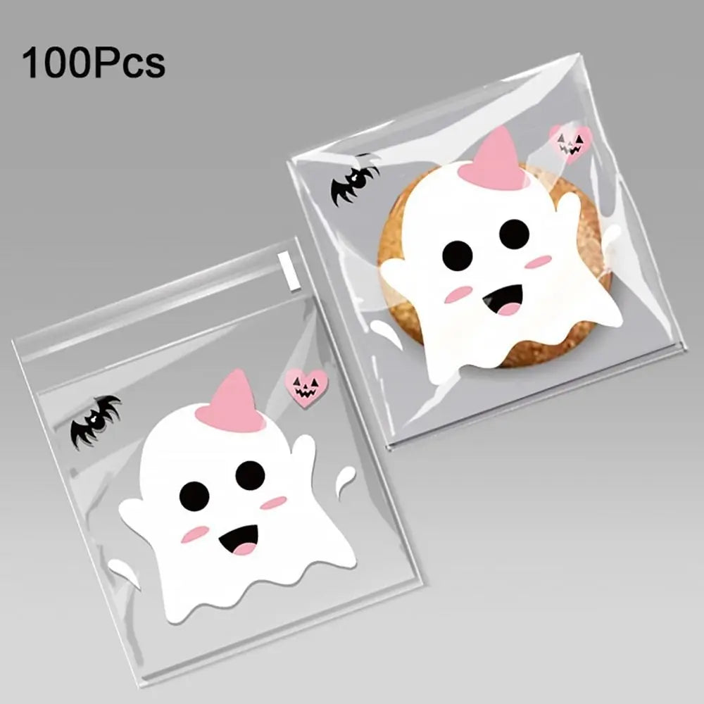 100Pcs Plastic Halloween Candy Bags Self-adhesive Clear Trick or Treat Bags Ghost Halloween Series Candy - product image 13