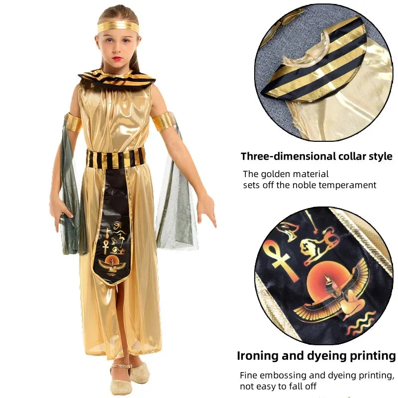 Kids' Egyptian parent- Ancient king Pharaoh goddess Cleopatra golden Costume - alternate view 4