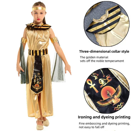 Kids' Egyptian parent- Ancient king Pharaoh goddess Cleopatra golden Costume - alternate view 4