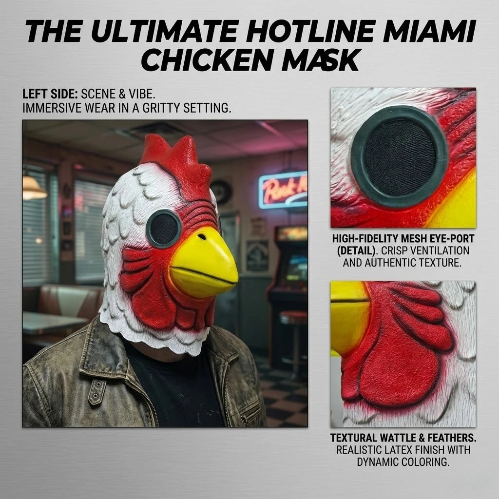 Latex Cartoon Rooster Head Cover Halloween Chicken Costume Mask Miami Cosplay Deluxe Cock