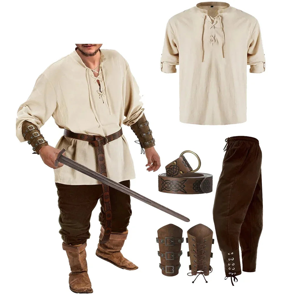 Men's Medieval Renaissance Viking Pirate Shirt Ankle Banded Pants Costume - alternate view 5