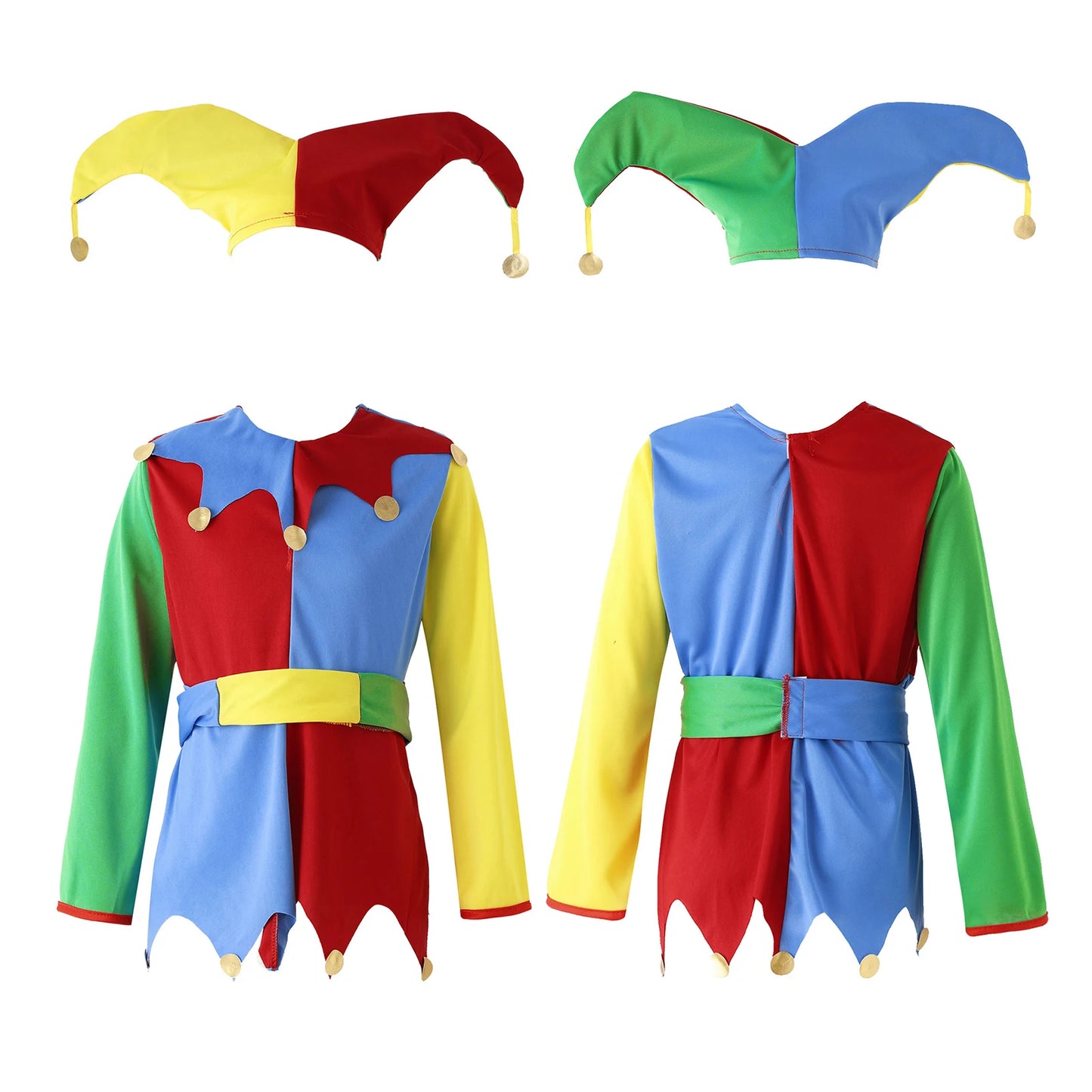 Boys Girls Circus Clown Halloween Up Costume Color Block Dress Clown Hat Pants Set Clowns - View 8