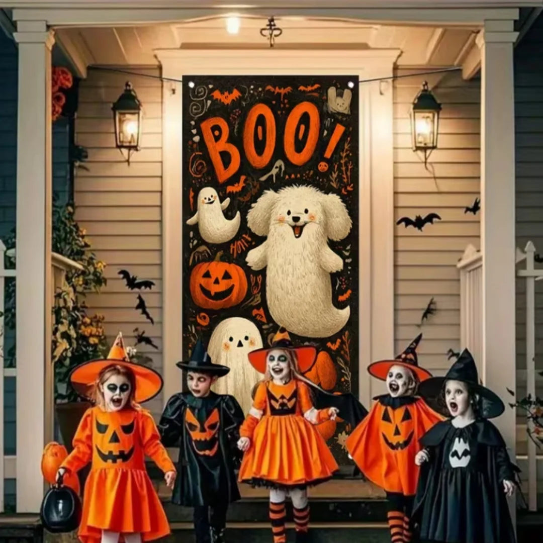 Happy Halloween Decor Door Cover Banner Horror Night Castle Bat Ghost Pumpkin - product image 2