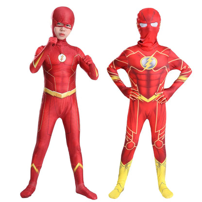 Superhero Barry Allen Cosplay Jumpsuit and Mask Costume Halloween Carnival Party Bodysuit Outfits Stage Performance Adults Kids