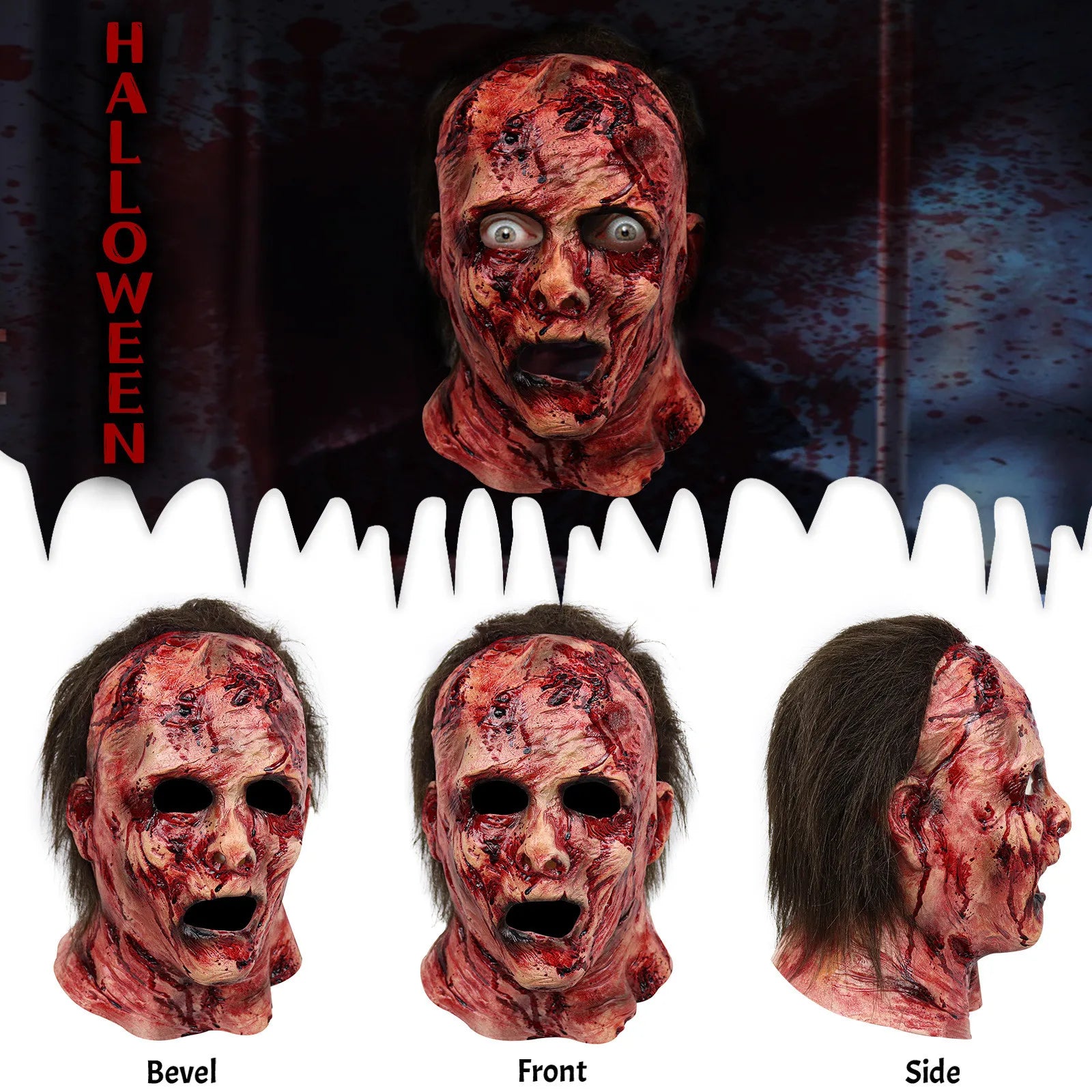 Women's Tops Halloween Silicone Mask Scary Clown Masks Scary Headgear Head Mask Mascaras - View 5