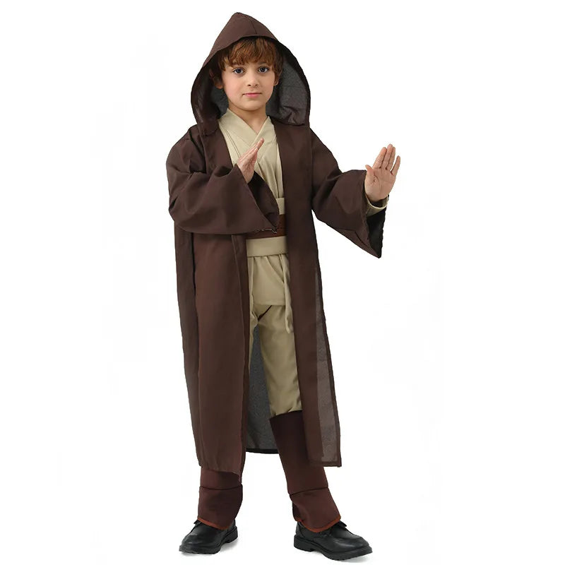 Children Boys Deluxe Knight Warrior Movie Character Cosplay Costume Kids Halloween Anakin Skywalker Hooded Robe Cloak Outfits