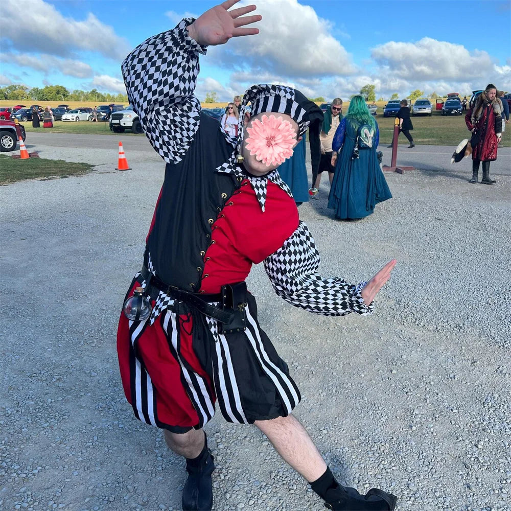 Renaissance Court Jester Costume Suit Medieval Jester Circus Clown Costume Women Men Adult - Color 1 / L