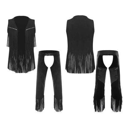 Men's Hippie Western Cowboy Faux Suede Tassel Vest Costume - alternate view 13